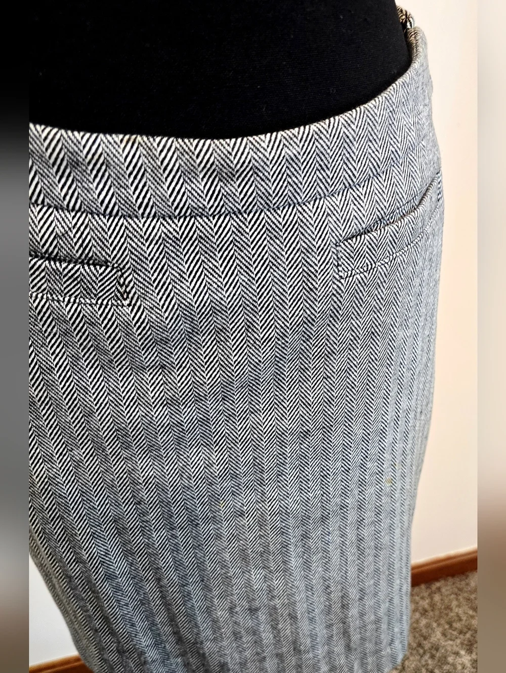 Talbots Herringbone Pencil Skirt Petite 6 Gray Work Office Career